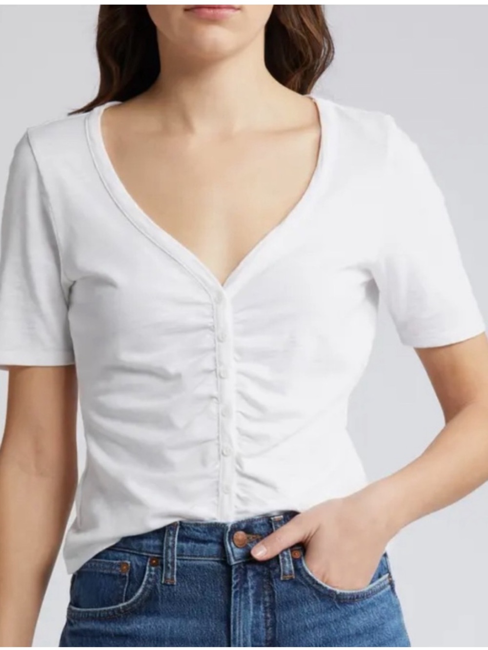 Nation LTD Carlotta Top White Gathered Button-Up Cotton Shirt Women’s medium